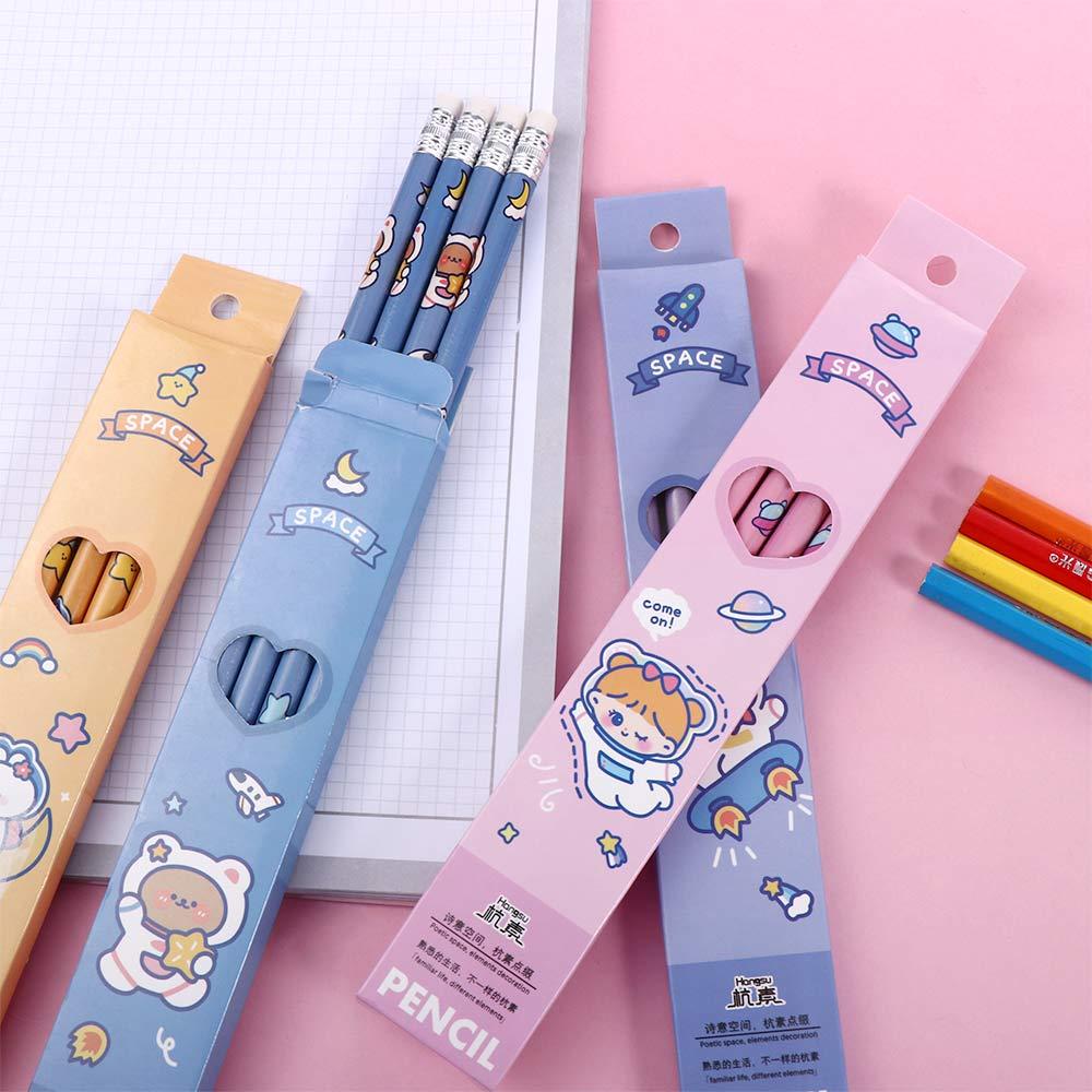 JARRED Set Bút Chì Gỗ HB Họa Tiết Hoạt Hình Phi Hành Gia Chất Lượng Cao Làm Quà Tặng Cho Bé