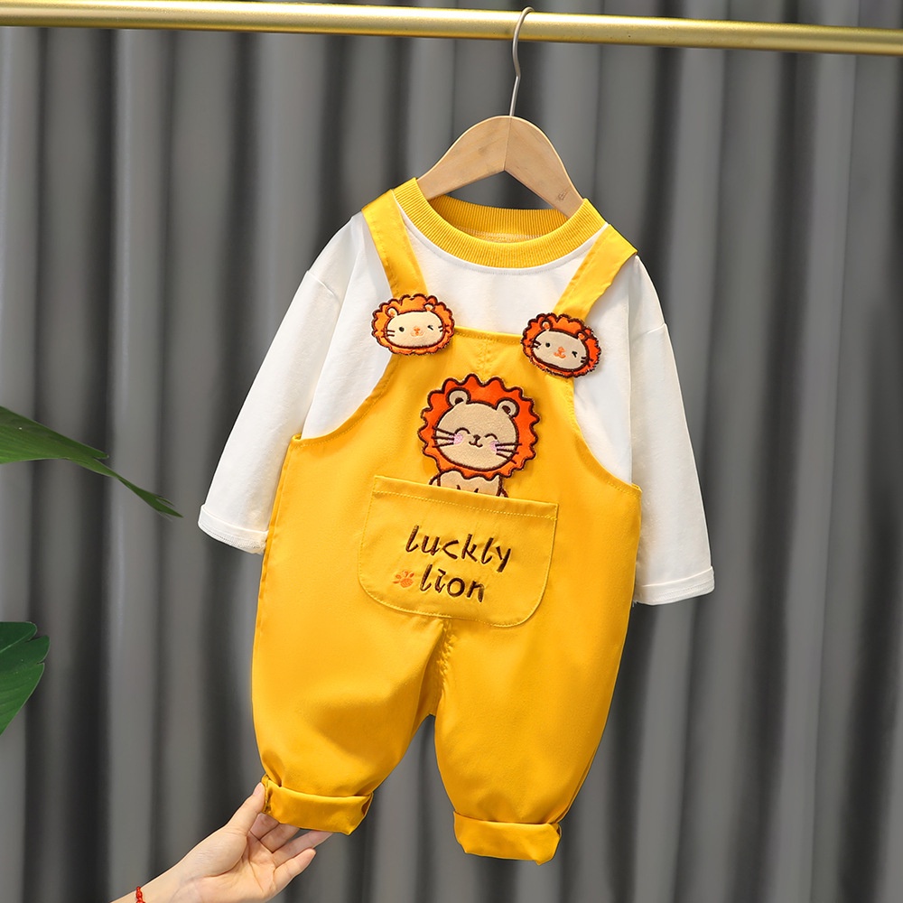 body dài tay kiểu yếm họa tiết động vật dễ thương cho bé