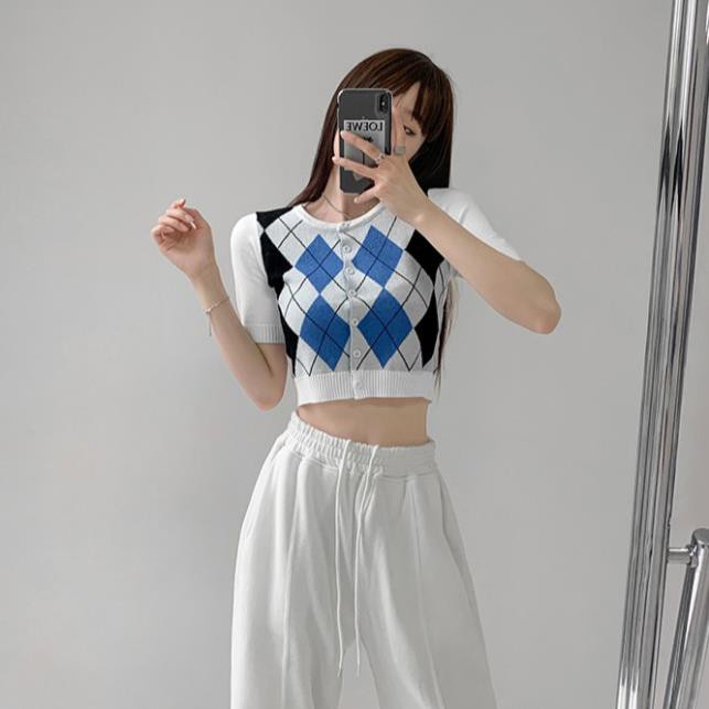 Áo Croptop Dệt Kim Tay Ngắn Kẻ Sọc Kiểu Vintage Thiết Kế Quyến Rũ Cho Nữ  ྇