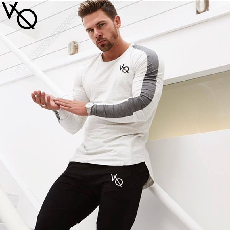 VQ Men's Cotton Long Sleeve Sweatshirt Fashion Casual Striped Top