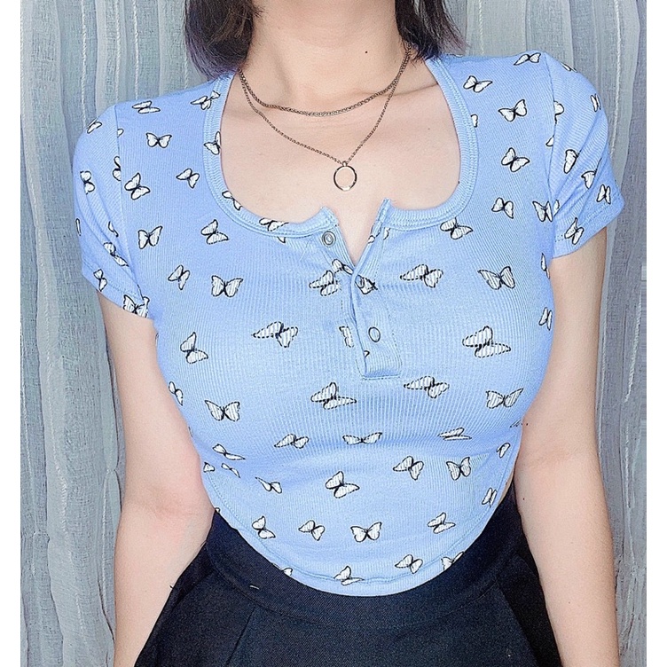 Áo croptop vạt bầu bút bấm hoa xinh xắn -B5N | BigBuy360 - bigbuy360.vn