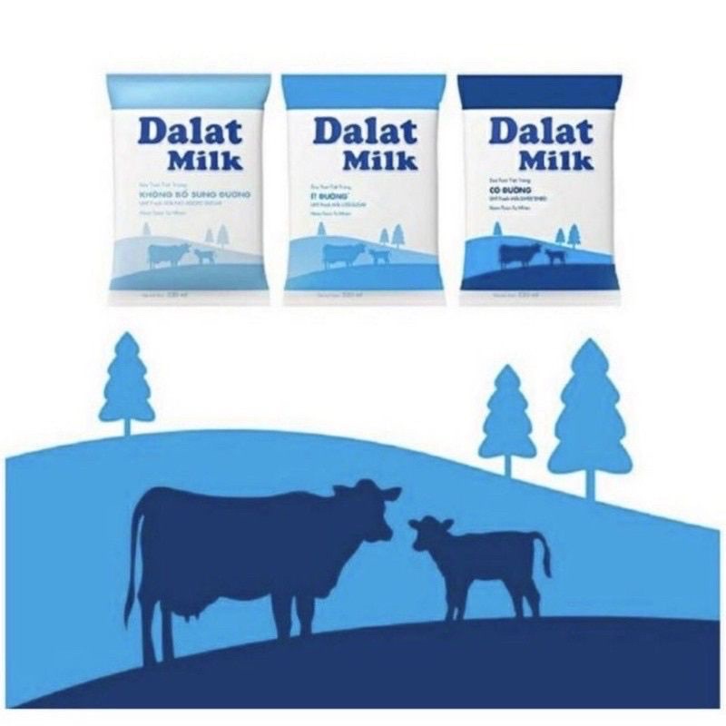 Thùng 48 bịch sữa tươi Đà Lạt Milk 220ml có đường-ít đường-không đường