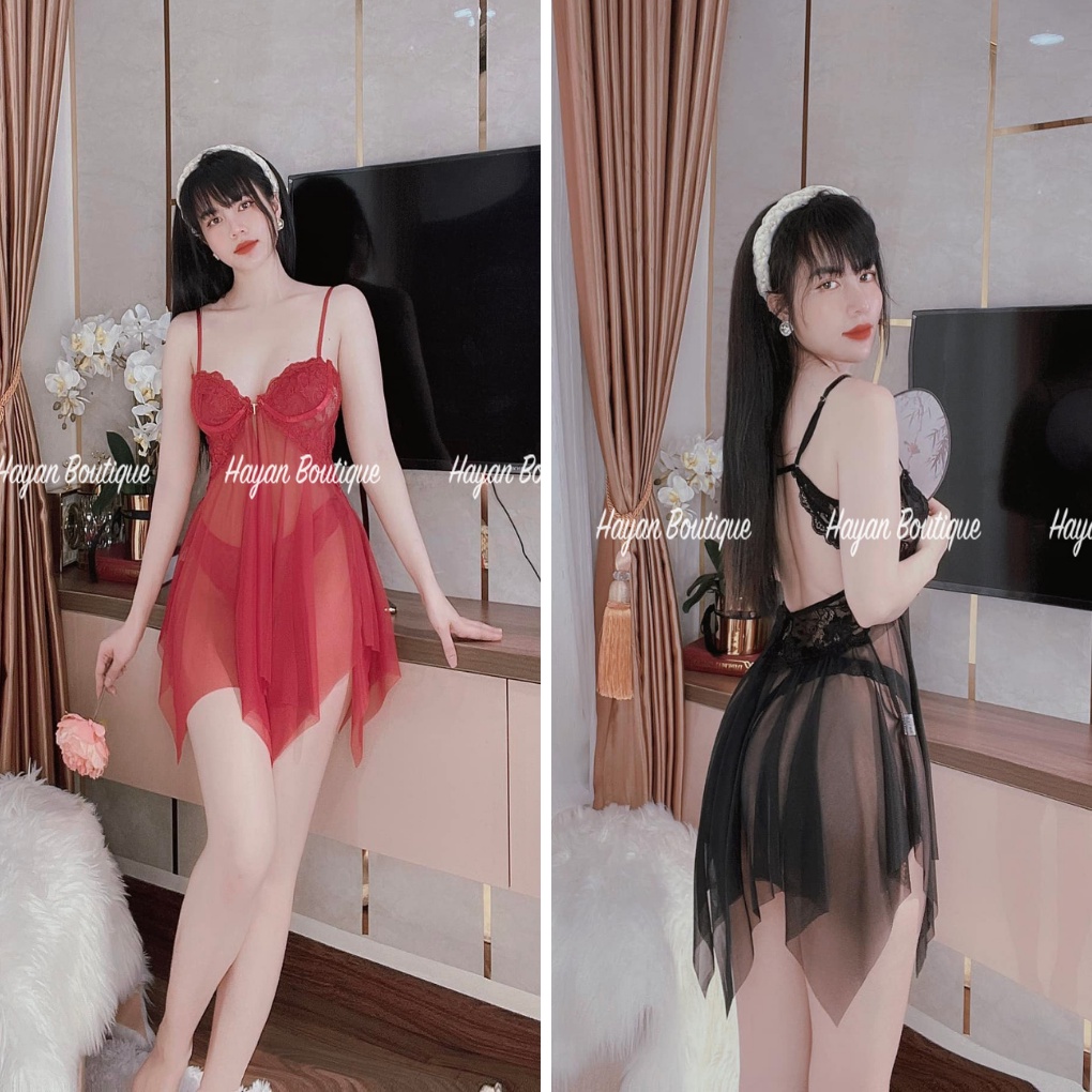 Váy ngủ sexy ren xuyên thấu, váy ngủ lụa gợi cảm thuớt tha #HT164