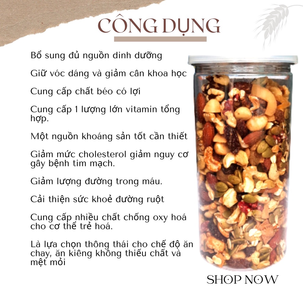 [Mã GROSALE giảm 10% đơn 150K] 500gram Granola siêu hạt - Ăn kiêng không đường