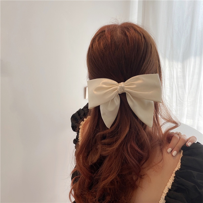 Kẹp Tóc Nơ Ruy Băng Bằng Satin Đính Ngọc Trai Phong Cách Hàn Quốc Ngọt Ngào Thanh Lịch Dành Cho Bạn Gái
