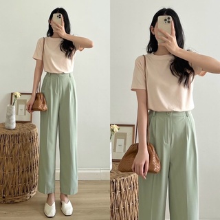 Áo thun gân tăm cổ tròn màu basic