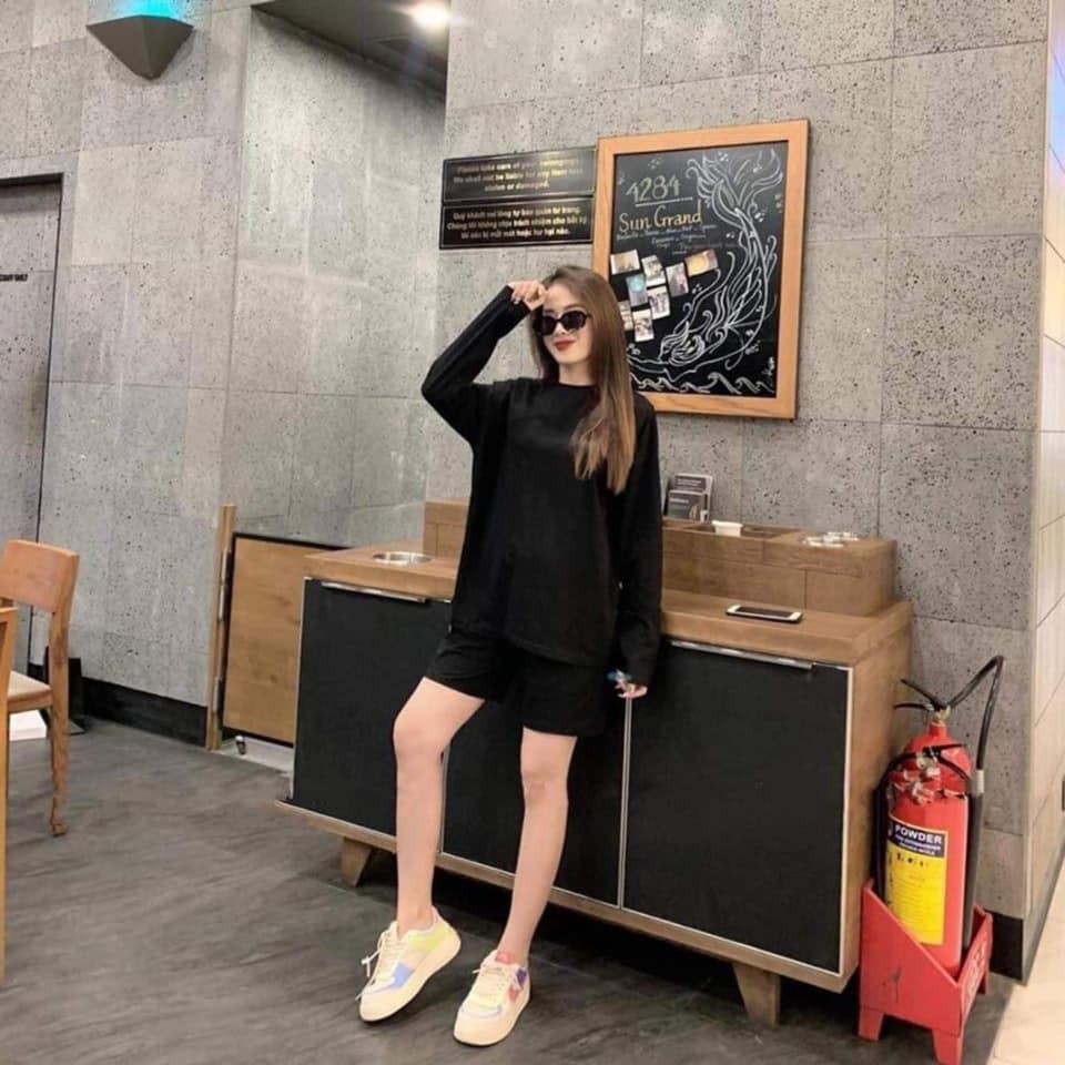 Set Cotton Lửng Nữ - Áo Tay Dài Đơn Giản - SP Y Hình