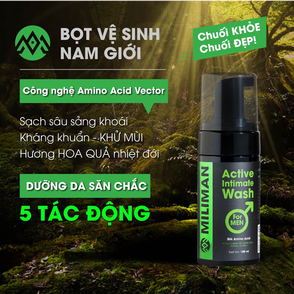 Combo 3 Chai Bọt Vệ Sinh Nam Giới MILIMAN Active Intimate Wash For Men Làm Sạch Nhẹ Nhàng, Khử Mùi Hôi 100ml
