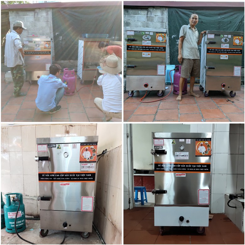 Tủ nấu cơm 40 kg gạo/mẻ 8 khay bằng điện gas NEWSUN Việt Nam - Bảo hành 12 tháng