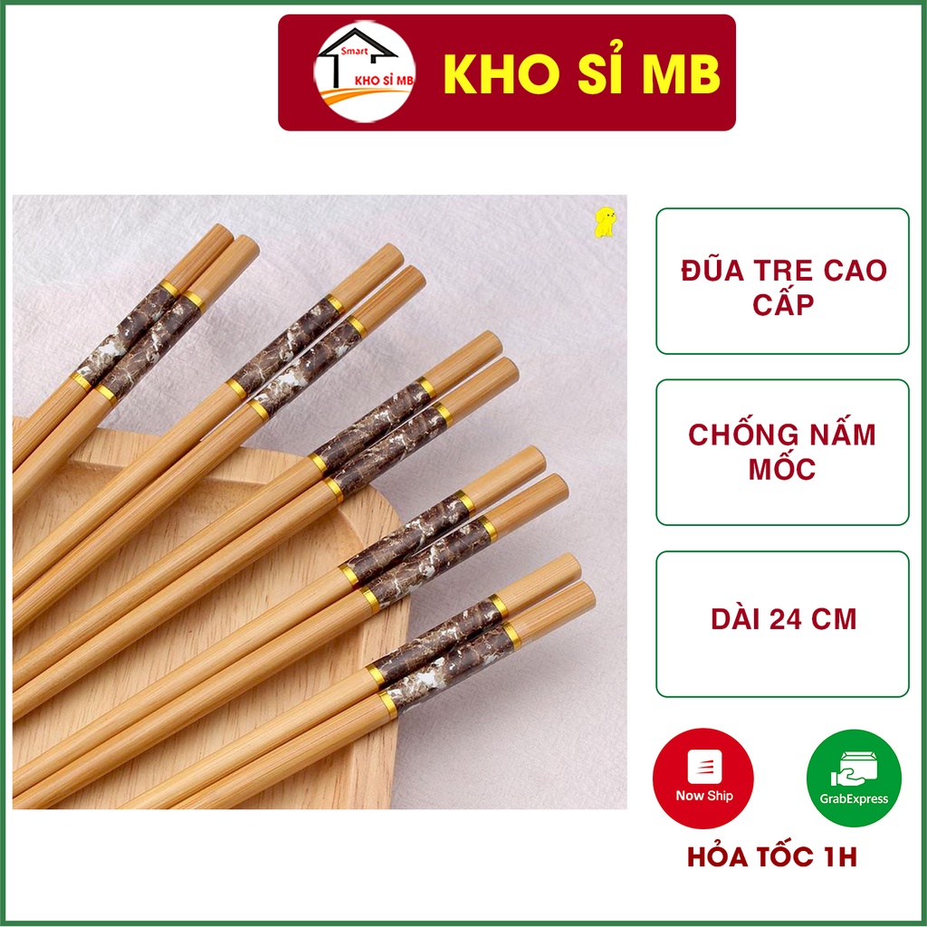 10 Đôi Đũa Tre Cao Cấp Trang Trí Vân Đá Xuất Khẩu, Đũa Gỗ Ăn Cơm Kháng Khuẩn Kho Sỉ Mb