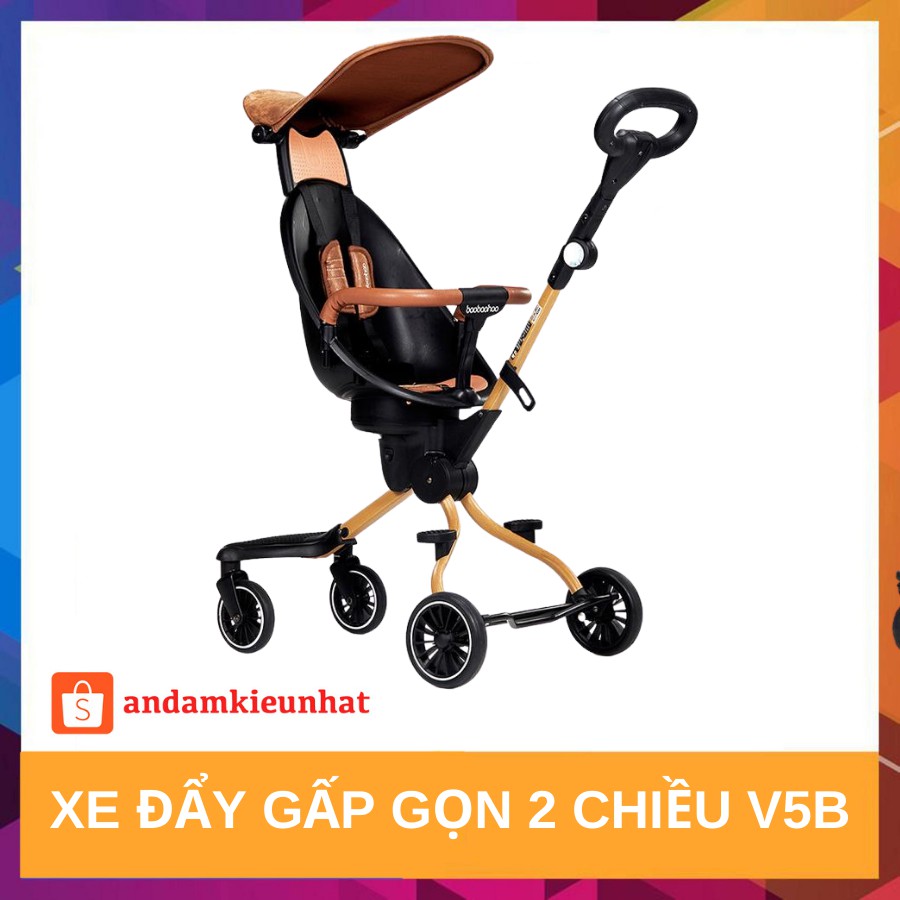 Xe đẩy gấp gọn 2 chiều V5B màu nâu