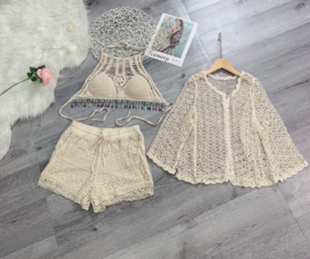 BÁN SỈ COMBO 3 MÓN SÉT BIKINI LEN SỢI ĐAN MÓC ĐI BIỂN | BigBuy360 - bigbuy360.vn