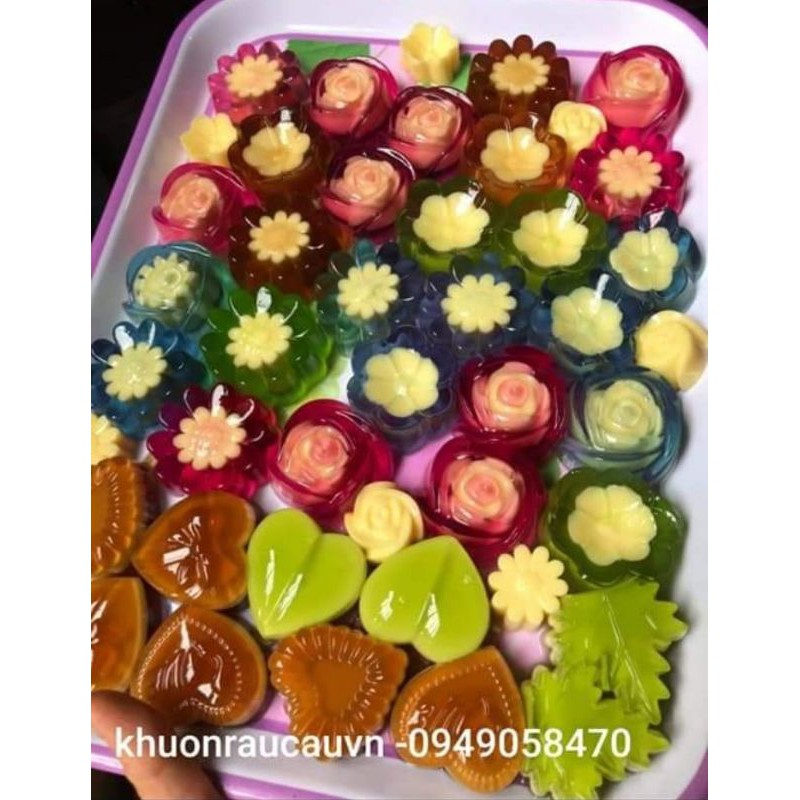 Bộ 30 khuôn thạch rau câu silicon hoa  mẹ con gồm 15 khuôn mẹ 5cm và 15 khuôn con 3cm,