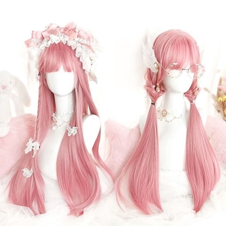 Tóc giả dài thẳng màu hồng nhạt phong cách Lolita thời trang cá tính cho nữ