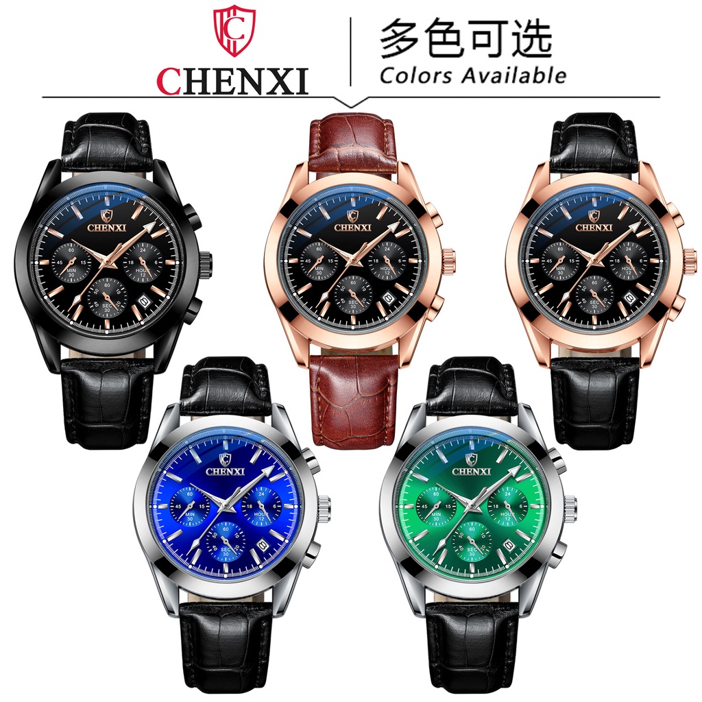 Đồng Hồ Thể Thao CHENXI 905A Ba Mắt Đa Chức Năng Chống Thấm Nước Với Dây Đeo Da Dạ Quang