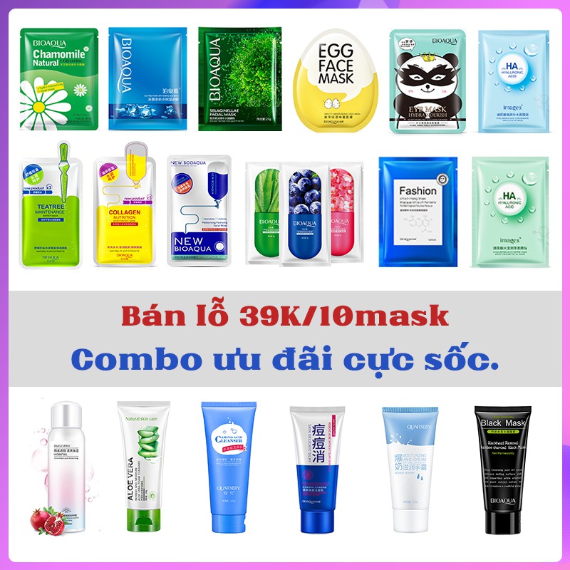 Mặt nạ nội địa Trung cao cấp, combo 10 mask giấy bù nước, cấp ẩm, giảm mụn, làm sáng da | Thế Giới Skin Care