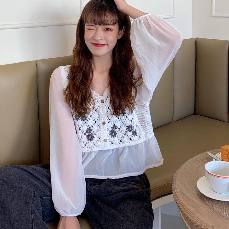 Áo Kiểu Tay Dài Chất Chiffon Thiết Kế Thanh Lịch Nữ Tính