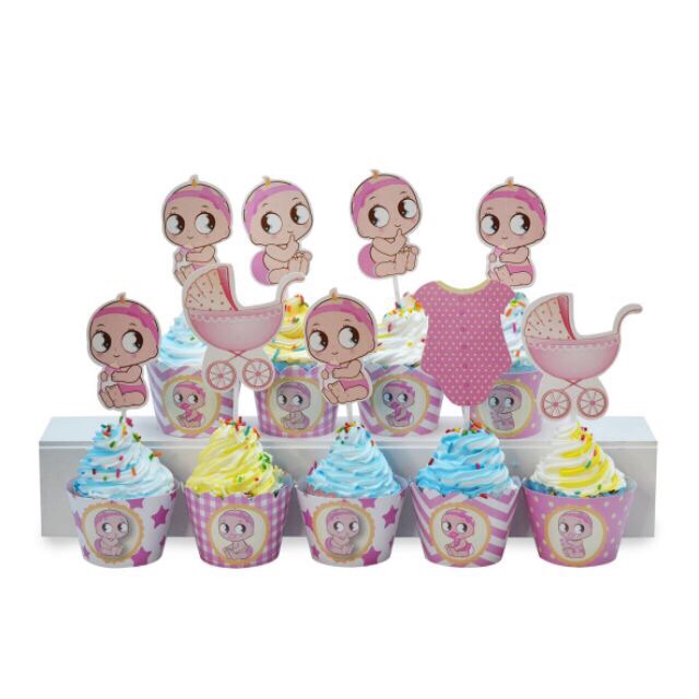 Set 6 tag quấn cupcake và 6 tem cắm bánh nhiều chủ đề trang trí sinh nhật