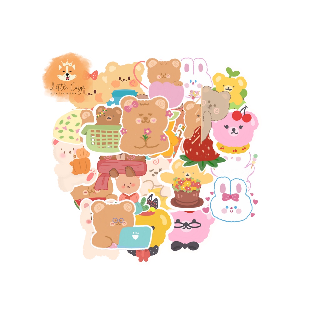 Set 20 hình dán sticker gấu thỏ Milkjoy cô gái Rorojump dễ thương trang trí sổ tay, toploader, máy tính