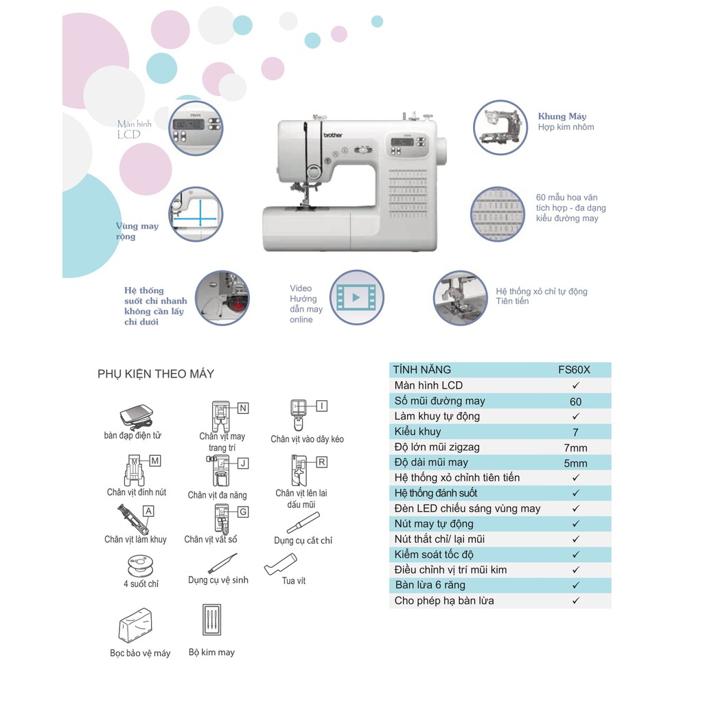 [Mã ELHADEV giảm 4% đơn 300K] Máy May Điện Tử Brother FS60X Model Mới 2020 + TẶNG KÈM VALI ĐỰNG MÁY