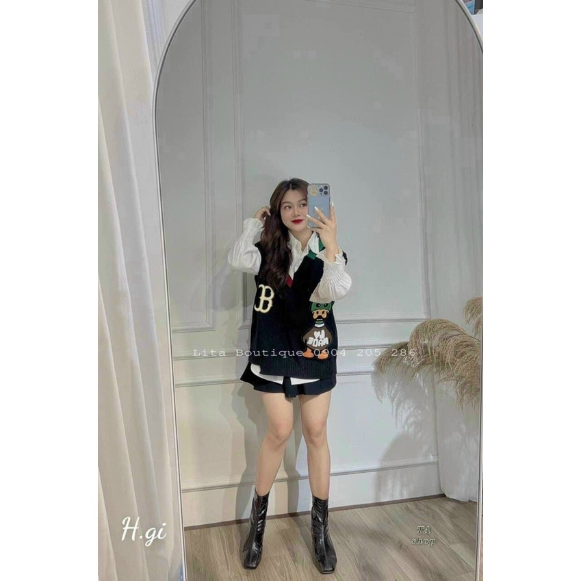 áo ghile cổ tim thêu vịt nổi thu dông trẻ trung, form dáng rộng dễ phối đồ MINXY SHOP