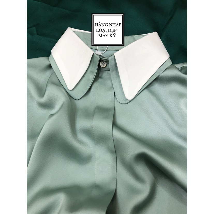 Áo sơ mi nữ cổ đức màu xanh 👉lụa đẹp👉 ảnh thật | BigBuy360 - bigbuy360.vn