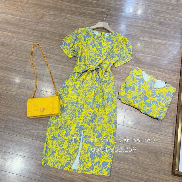VÁY LỤA HOA XOẮN EO