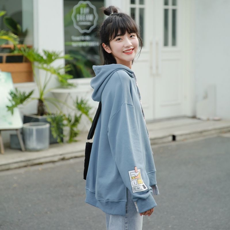 [Hàng order] Áo hoodie xanh nhạt nỉ mỏng thời trang có size style Nhật Bản đuôi sơmi kẻ caro | BigBuy360 - bigbuy360.vn
