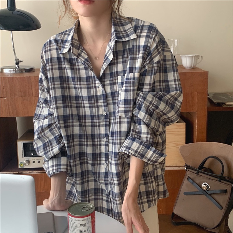 Áo sơ mi PEPPERMINT 46199 tay dài họa tiết kẻ sọc trẻ trung thời trang