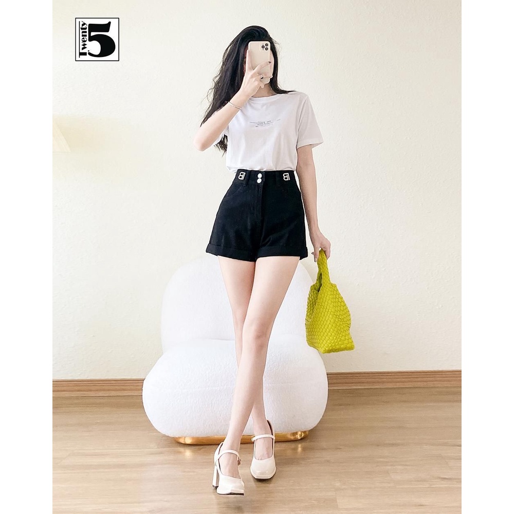 Áo thun phông nữ in chữ fom vừa tay ngắn năng động cotton mịn Twentyfive 4008