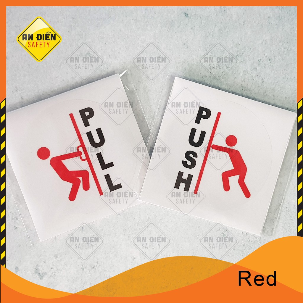 Bộ 2 Sticker Biển Báo PUSH PULL bằng Decal trong cán lớp màng mờ dán lên cửa kính