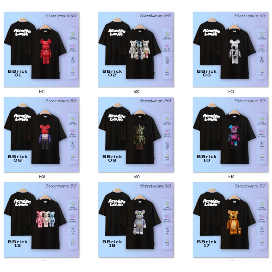 Áo thun ADLV BearBrick Mẫu Hot 1-25, Cotton 2c 100%, In xịn - Streetwears SG - Part 1