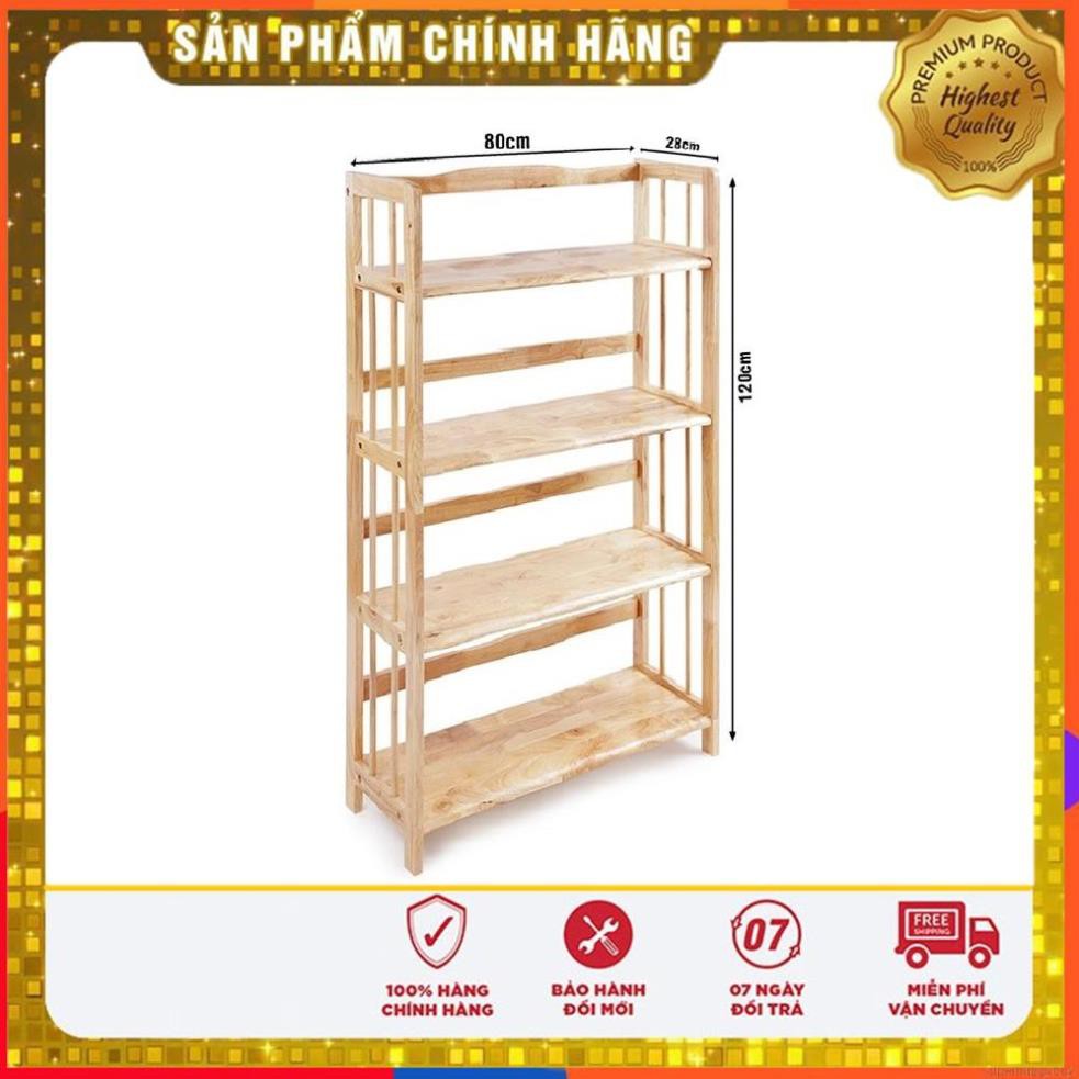 [FreeShip] Kệ sách kệ đa năng 4 tầng rộng 80 gỗ cao su tự nhiên bảo hành 12 tháng màu vân gỗ tự nhiên