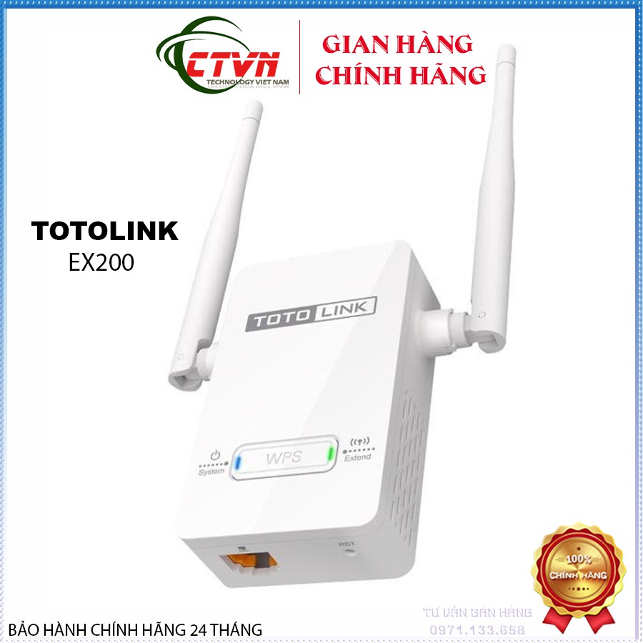 [GIÁ HUỶ DIỆT]Bộ mở rộng sóng WiFi kèm Repeater Chuẩn N Totolink EX200-BH 24T