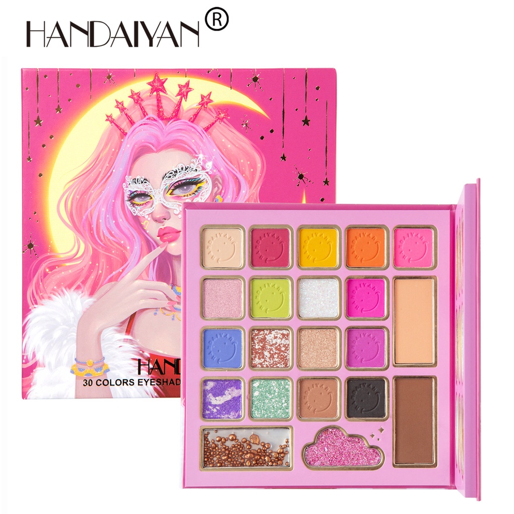 Bảng Phấn Mắt Má Hồng Đa Năng HANDAIYAN 30 Color Mask Queen Eyeshadow Palette Nội Địa Trung Màu Long Lanh Quyến Rũ C11