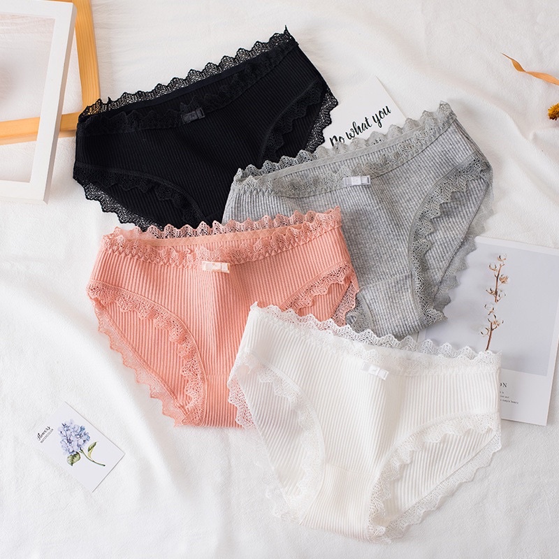 Quần Lót Nữ Cotton Gân Tăm Viền Ren Kháng KHuẩn Đính Nơ Quyến Rũ 029