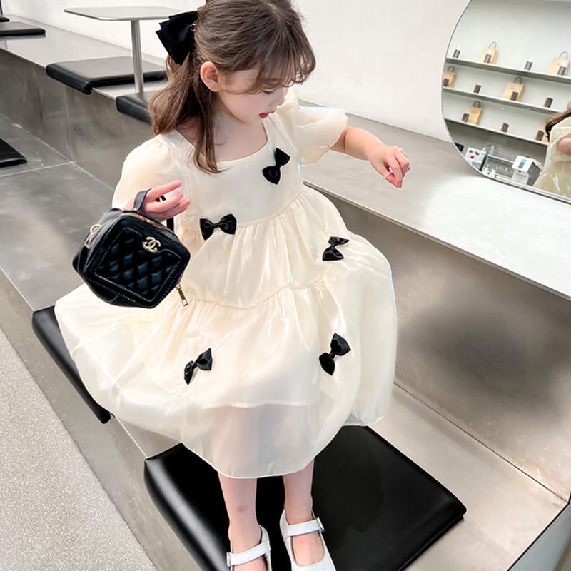 Đầm Công Chúa Cổ Vuông Tay Ngắn Thời Trang Mùa Hè Cho Bé Gái