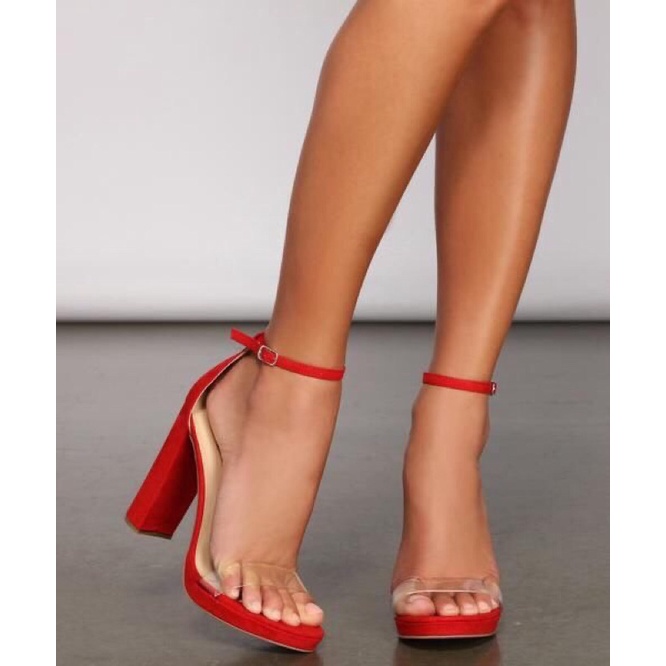 Giày sandal cao gót nữ kiểu dáng gót thô chất liệu phối da lộn, SD18, November House