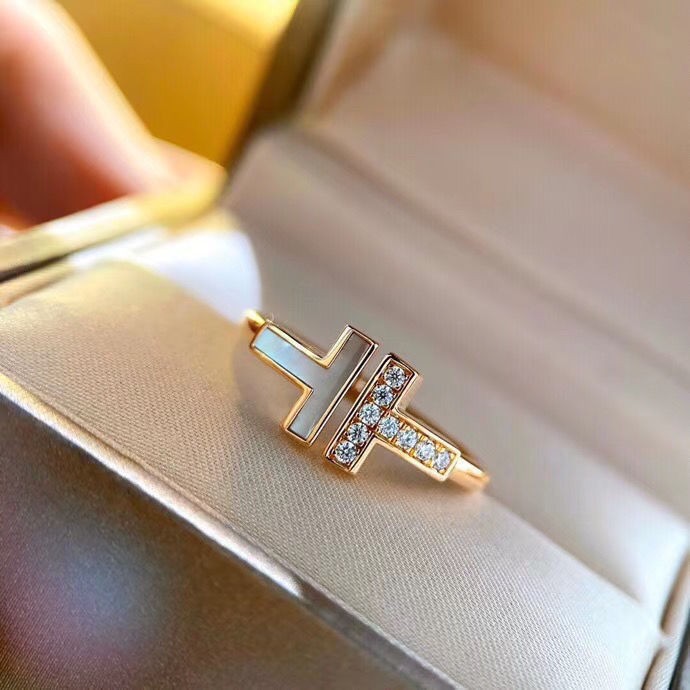 Nhẫn bạc nữ chữ T không phai, có thể điều chỉnh độ mở cặp đôi kim cương ngọc trai trắng làm quà tặng sinh nhật