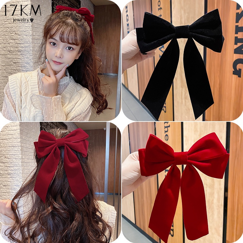 Kẹp tóc 17KM trang trí nơ lớn nhiều màu sắc tùy chọn thanh lịch xinh xắn dành cho nữ