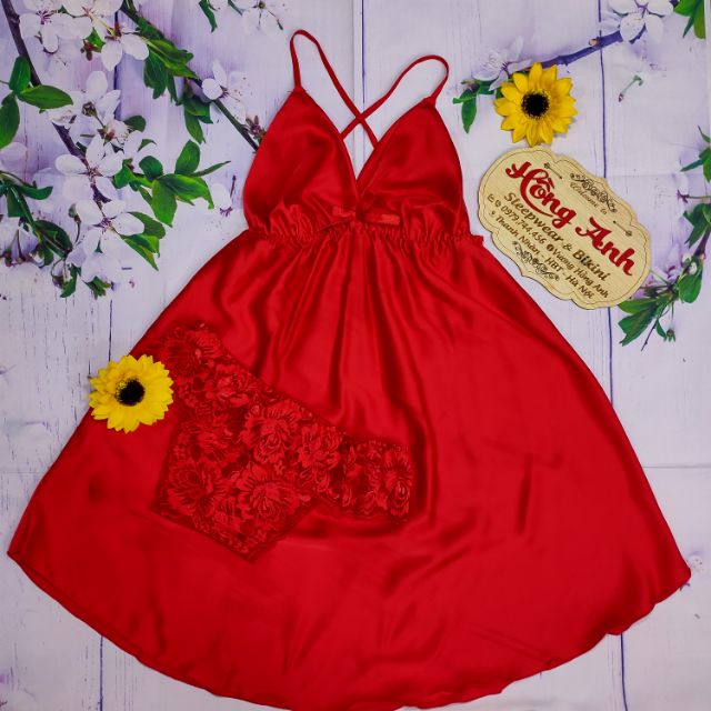 váy ngủ lụa satin kèm quần