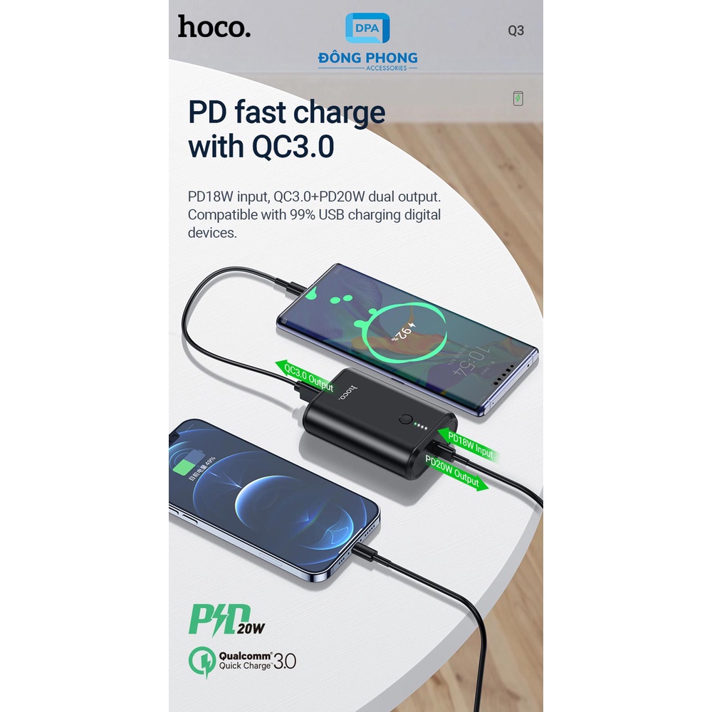 Pin Sạc Dự Phòng Mini Hoco Q3 10000mAh Hỗ Trợ Sạc Nhanh QC3.0 PD 20W