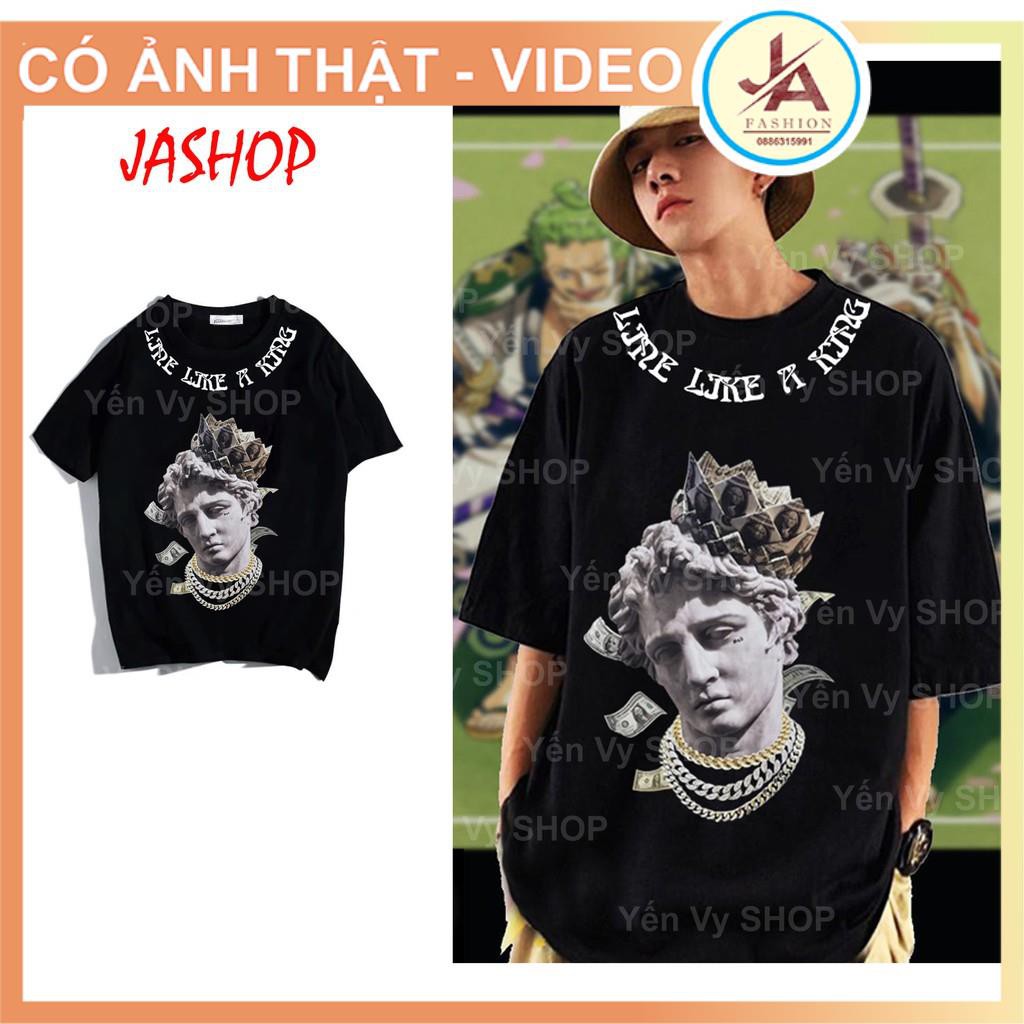 Áo thun nam  nữ tay lỡ  cổ tròn Tượng vua A KING , áo phông unisex form rộng chất cotton hot trend 2021