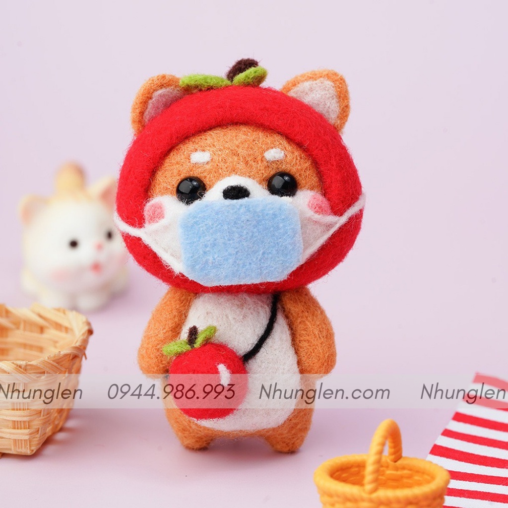 Bộ len chọc có hướng dẫn Tân Binh Shiba 2, needle felting Shiba có video, giấy làm quà tặng đặc biệt handmade