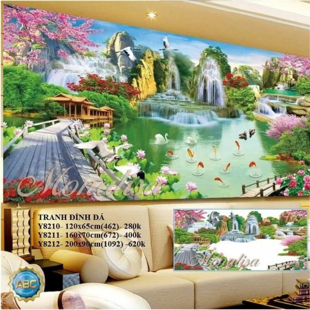 Tranh đính đá phong cảnh thiên nhiên giao hòa ' y8212 ( kích thước 2m x90cm)