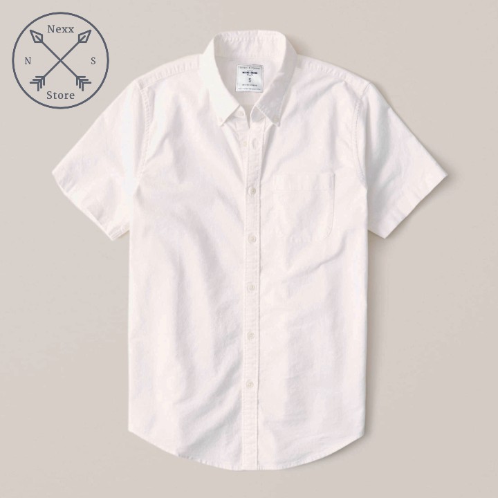Áo sơ mi nam tay ngắn vải Oxford denim jean trắng cao cấp mềm mịn phù hợp công sở Nexx&Dee 02