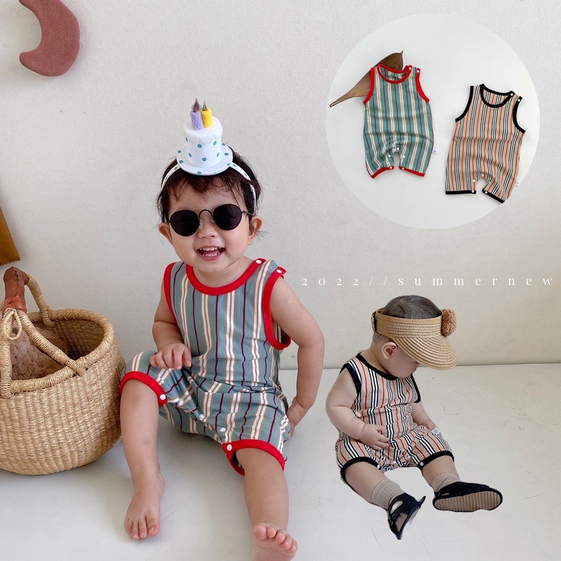 Jumpsuit Bodysuit Romper Liền Mảnh Không Tay Sọc Mùa Hè Cho Các Bé Trai Nhỏ Sơ Sinh