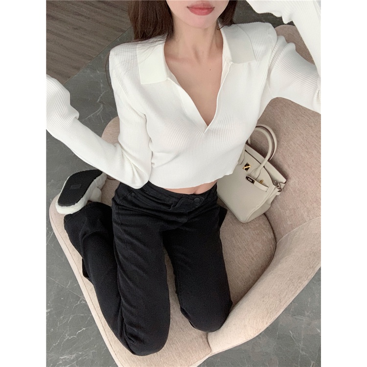 kumikumi HUANG YOYO Áo sweater Dệt Kim Tay Dài Dáng Ngắn Phong Cách Hàn Quốc Thời Trang Mùa Hè 2022 Dành Cho Bạn Nữ