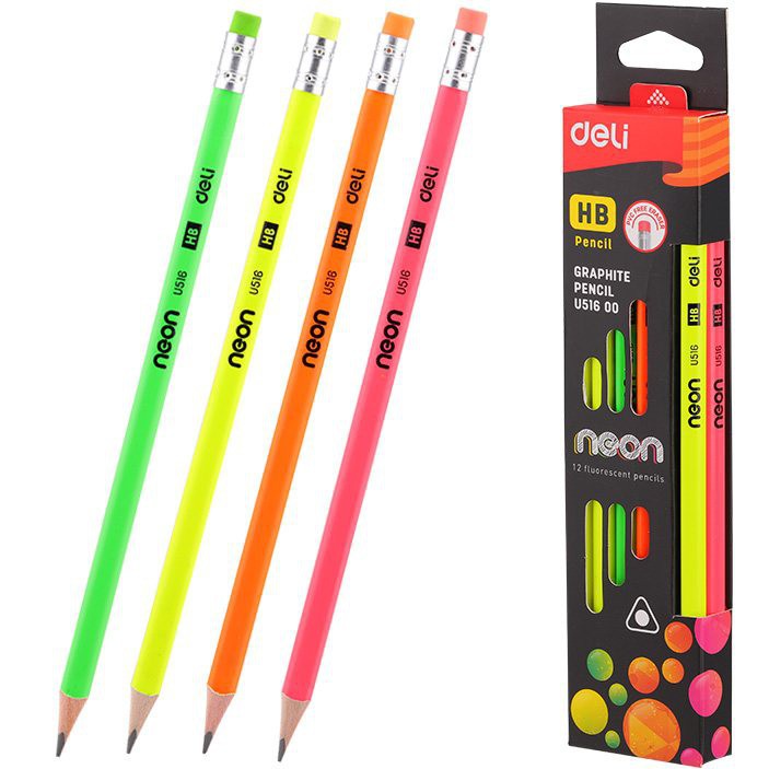 Hộp 12 Bút Chì Tam Giác Neon Deli U518