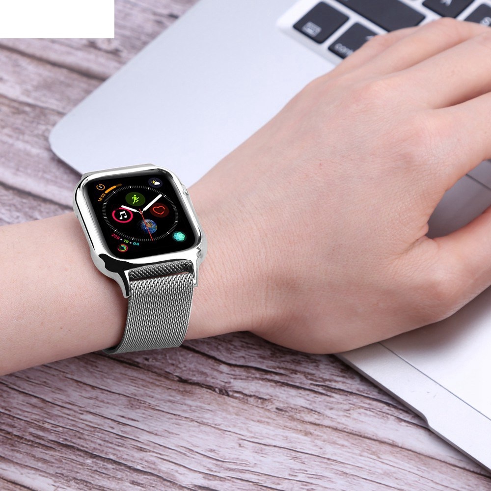 【Apple Watch Strap】Magnetic buckle Milanese Stainless Steel Metal Strap for Apple Watch Series 4/5/6/se with pc cover case for 40mm 44mm